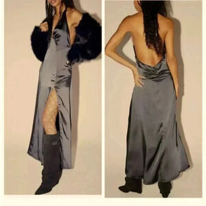 Free people satin halter with low back ruching